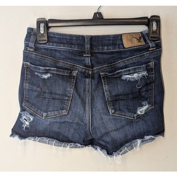 American Eagle 360 Super Stretch Hi-Rise Shortie Women's 0 Blue Distressed - Picture 4 of 4